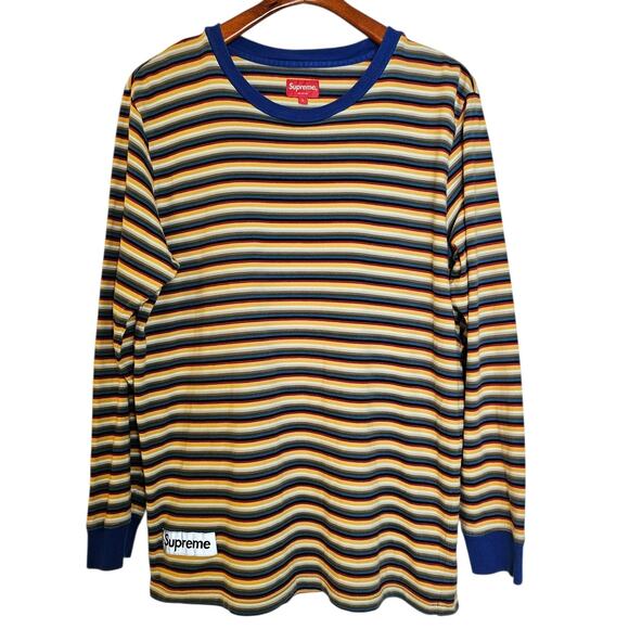 Supreme Multi Stripe Cotton Long Sleeve Ringer Skater 2000's y2k Style T-Shirt - Picture 1 of 6